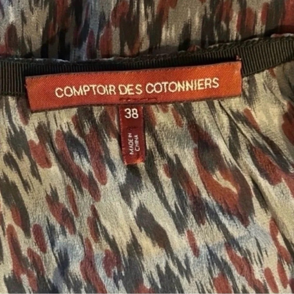 Comptoir Des Cotonniers Silk Dress Drop Waist V-Neck Abstract-Size 6 US- EUC